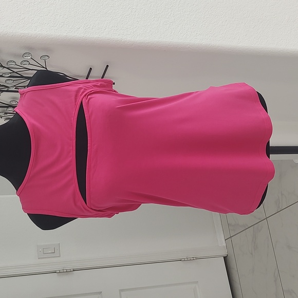 2 for 1 New Fuchsia Sleeveless Cutout Front Top Olive Green Smocked Babydoll XL - Picture 2 of 12